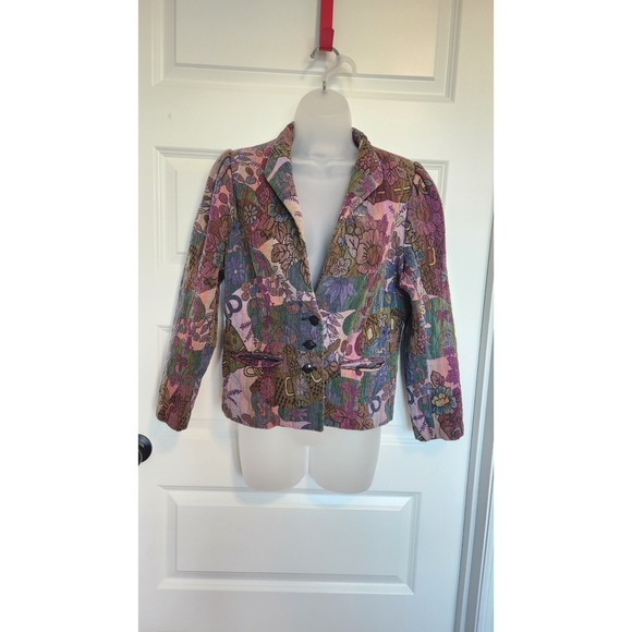 VTG Jack Winter Tapestry Blazer Jacket Floral Multicolor Boho Artsy Women's Lg - Picture 2 of 8